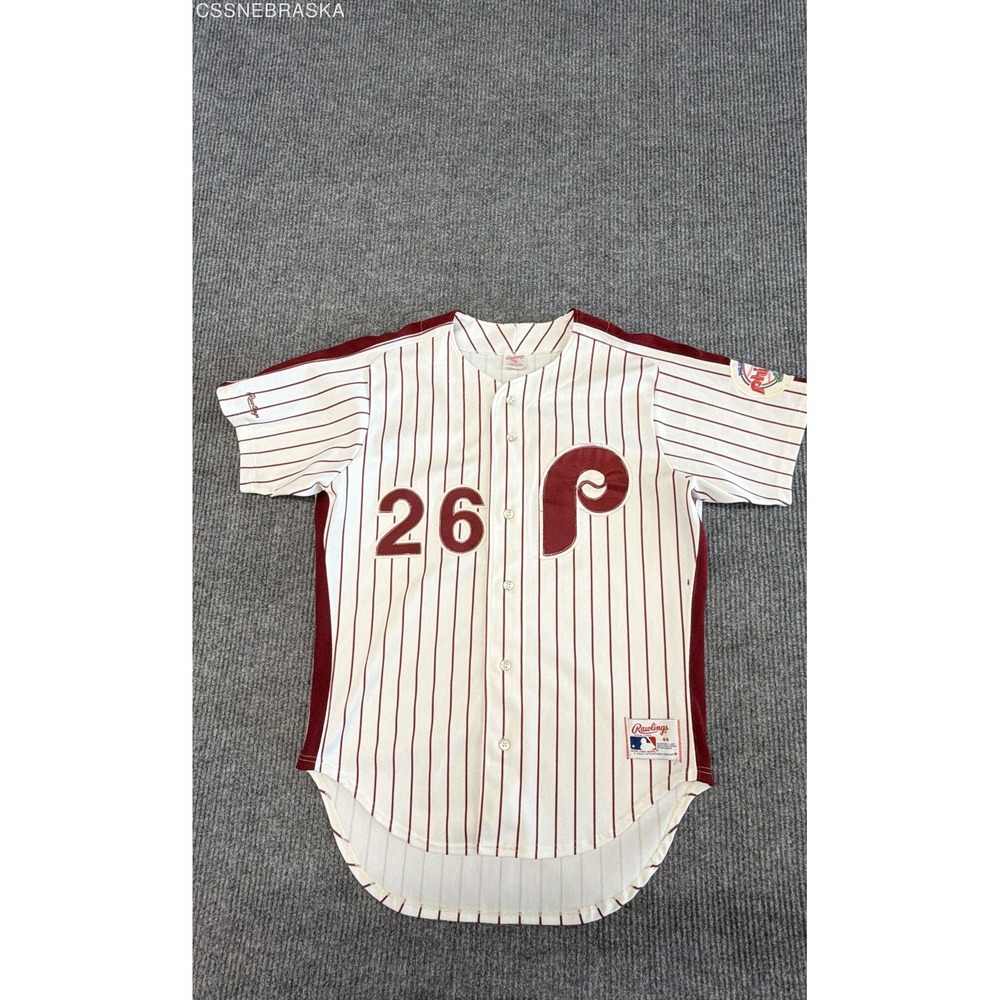 Rawlings Vintage Phillies Baseball Jersey Pinstripe MLB White Red Size 44 Large